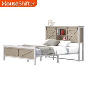 King Size Bed Frame Platform with Charging Station & Sliding Headboard Storage - Picture 1 of 12