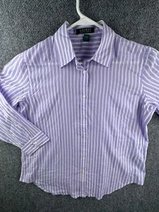 Camicia Lauren Ralph Lauren donna abbottonata a righe viola bianco grande leggera - Foto 1 di 13
