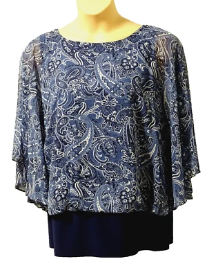Coco Bianco Womens Smart Blouson Style Top size 2XL Chiffon Overlay Blue BNWOT - Image 1 of 4
