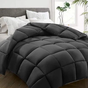 Queen All Season Comforter Dark Grey Cooling Down Alternative Machine Washable - Picture 1 of 7