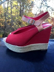 DV DOLCE VITA Wedges Ankle Strap High Heels Platforms RED Womens Shoes Sz 7.5 - Picture 1 of 6