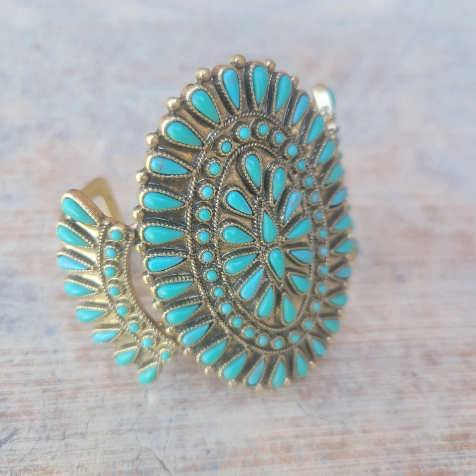 Pulsera Joyería Brazalete Metal Marca Suerte Turquesa Tono Dorado Pequeña Muñeca 6-6.5" Foto 1 de 4