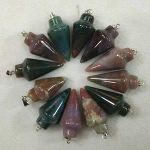 12pcs/lot Carved India Agate Stone Pendulum Circular Cone Pendant Bead 30x15mm - Picture 1 of 2