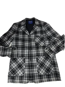 Pendleton Douglas Tartan Wool Black Gray Plaid Button Up Jacket Fitted Sz Medium - Picture 1 of 13