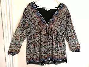 Rose & Olive Damen Bluse XL blau grün lila Blumen Paisley Rüschen 3/4 Arm - Bild 1 von 6