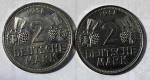 Seltene 2 DM Münzen "Trauben und Ähren" BRD Jahrgang 1951 Prägung J und F - Bild 1 von 2
