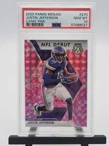Tarjeta camuflada rosa debut Justin Jefferson 2020 Panini Mosaic novato NFL #270 PSA 10 - Imagen 1 de 2