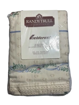 Vintage Fieldcrest Randy Trull Maidstone Rose Eyelet King Pillowcase Set 80s New - Image 1 of 4