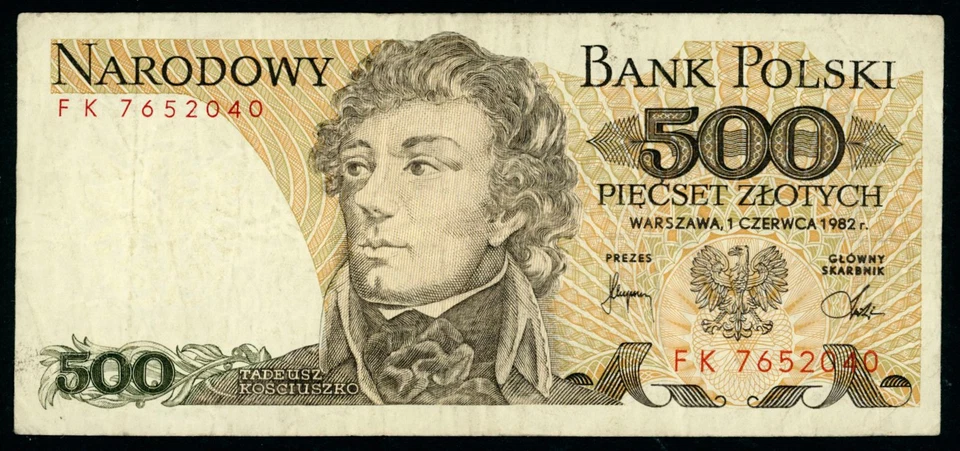 Billete de 500 zlotys de Polonia D567 1982 Tadeusz Kosciuszko Pick #145  Foto 1 de 1