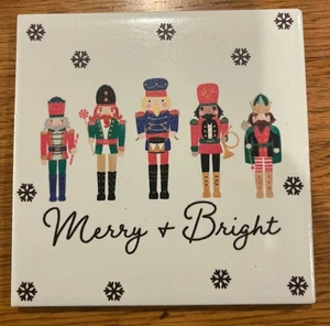 Posavasos navideños de azulejos de cerámica de colección. "Diseño Cascanueces Merry & Bright 4""x4""" - Imagen 1 de 4