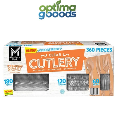 Paquete combinado de cubiertos transparentes Member's Mark horquillas 360 quilates cuchillos cucharas plástico. Foto 1 de 4