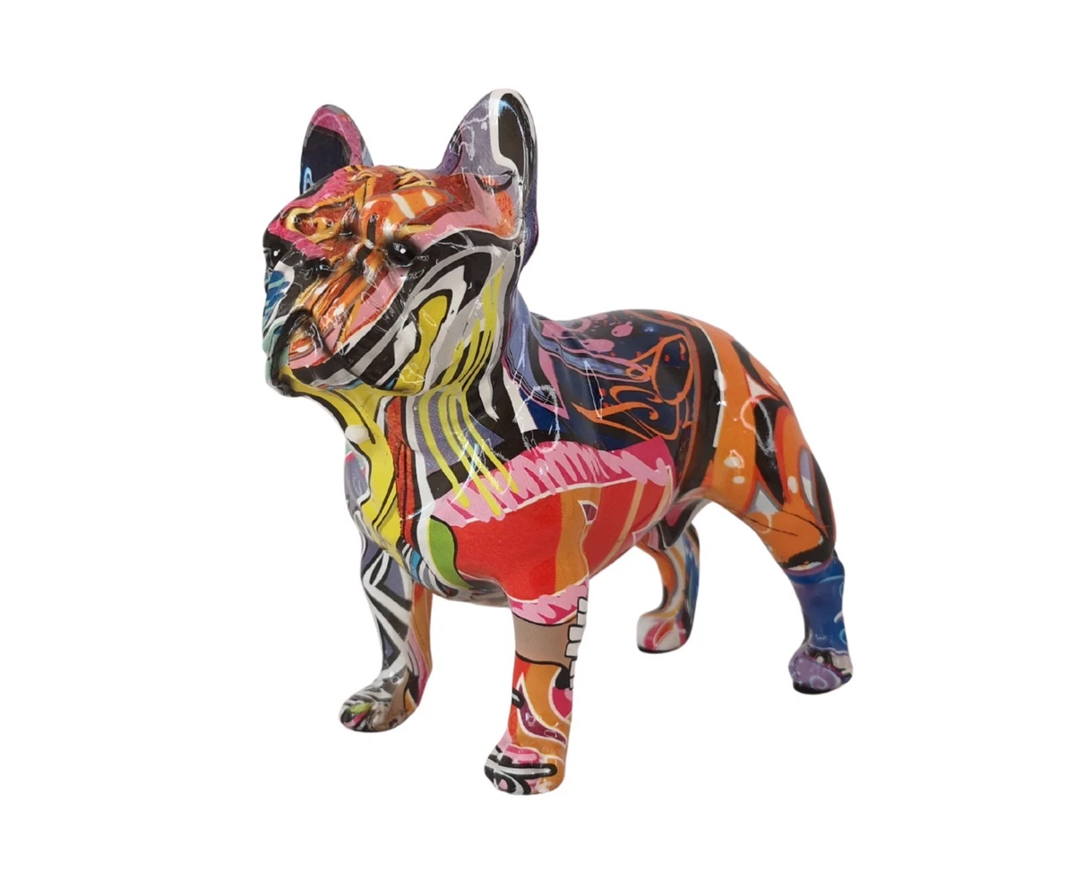 FUNSXBUG Französische Bulldogge Statue Aus Harz - Bunte Skulptur, 20,3 Cm Hoch, Für Garten, Wohnzimmer, Büro