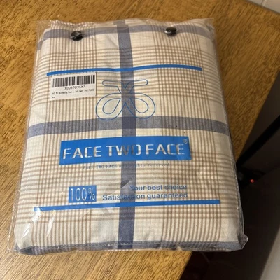 FACE TWO FACE Bedding Duvet Cover Set100% Washed Cotton (Full size, Blue Grid)  - Image 1 of 4