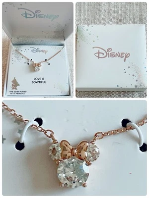 Joyería Disney, Collar Colgante Cristal Minnie Mouse en Oro Rosa, Nuevo en Caja Foto 1 de 4