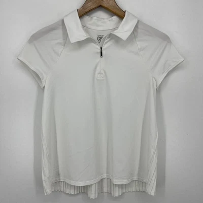 Athleta Girl Polo Shirt Girls Size XL White Moisture Wicking Zip Pleated Tennis - Image 1 of 4