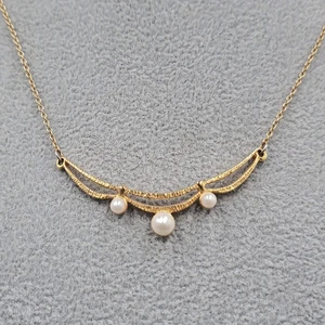 Vintage Triple Faux Perlenkette goldfarbene Kette 18 Zoll - Bild 1 von 8