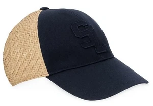 NUOVO CAPPELLO BERRETTO BASEBALL YSL SAINT LAURENT SL LOGO COTONE TELA E RAFIA 57/MED - Foto 1 di 11