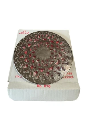 Placa de prata vintage NOS e placa de vidro rebite motivo floral 6,2" feita na Itália - Imagem 1 de 4