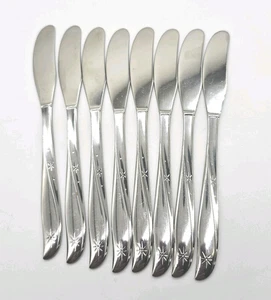 VTG Oneida Twin Star 6.5" Butter Spreader Knives Stainless Atomic Starburst 8 Pc - Picture 1 of 4