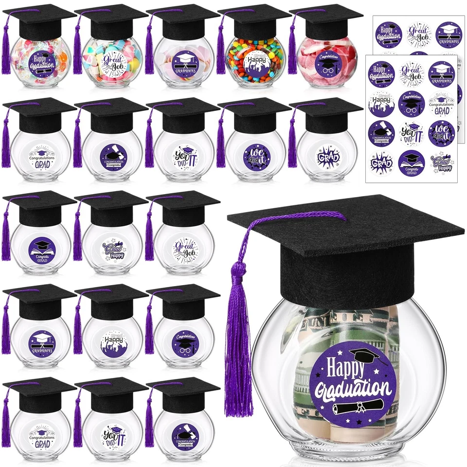 20 Sets Glass Graduation Cap Candy Jars Class of 2025 Graduation Party Decora... - Image 1 of 4