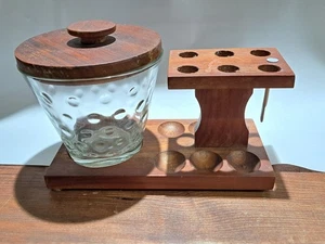 Vintage Pfeifenständer aus Nussbaum mit Tabakglas aus Glas - für 6 Pfeifen - Bild 1 von 7
