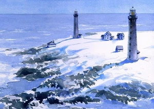 Impresiones artísticas de Thacher Island Twin Lighthouses Cape Ann Light Station Massachusetts - Imagen 1 de 2