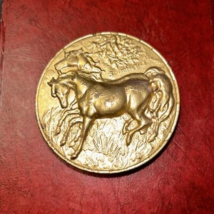 Vintage Gilded Clear Glass EQUESTRIAN HORSES PAPERWEIGHT 3” - Picture 1 of 8