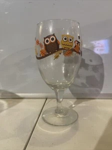 Libbey 7 1/8 inch Vintage Hoot Owls and Friends Goblet - Picture 1 of 4