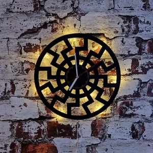 Wanduhr - schwarze Sonne - beleuchtet - 35 cm - Wikinger germanisch nordisch - Bild 1 von 4
