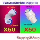 50PCS  Quick Connect Elbow +50 Thread Straight Fittings 1/4"-1/4" Water Filter