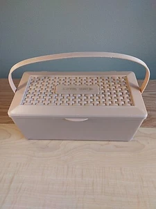 Vintage Plastic Sewing Caddy-Handle & Magnetic Needle Holder Loaded W/Accessory - Picture 1 of 22
