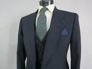 Nino Cerruti Paris Tailored in USA navy blue pin stripe three piece suit 40 S - Picture 1 of 18