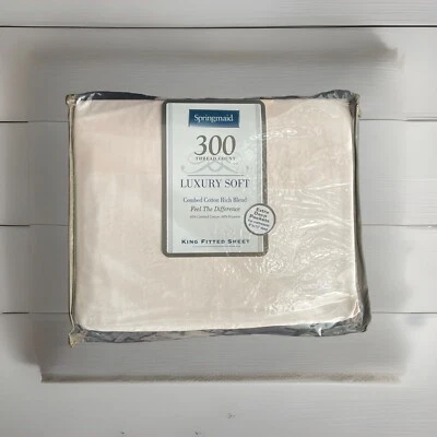 Springmaid Luxury Soft King Fitted Sheet 300 TC Pink Blush Combed Cotton Blend - Image 1 of 4