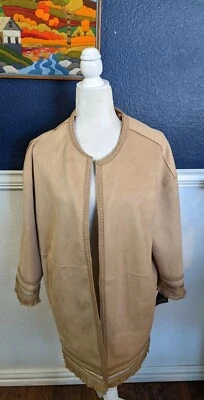 Jaqueta casaco aberto nova com etiquetas Andrew Marc New York bege camelo camurça tamanho grande G $109 - Imagem 1 de 4