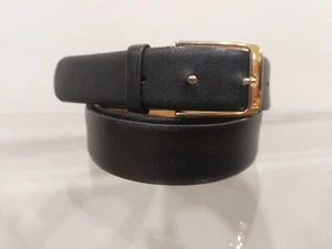 Pierre Cardin Soft Black Leather Belt Size 38 Square Golden Buckle Cowhide Spain - Picture 1 of 11