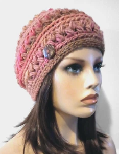 handmade crochet womans button hat beanie sunny puffs USA - Picture 1 of 3