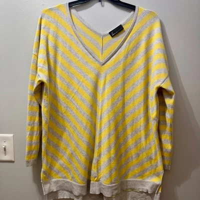 Lane Bryant Yellow and Gray Striped V-Neck Sweater, Women's Size 2X - Image 1 of 3