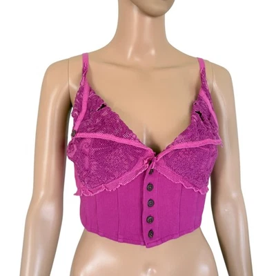 Free People Corsé de Encaje Fucsia Top Floral Barbiecore Coqueta Boho Femenino S  Foto 1 de 4