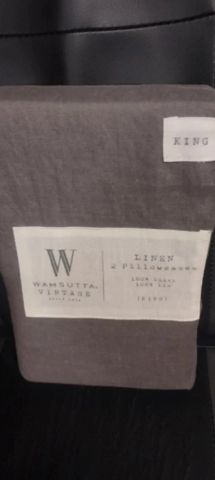  Juego de funda de almohada de lino vintage Wamsutta carbón. King Size.  Ropa de cama de lujo nueva  Foto 1 de 4