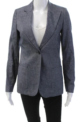 Chaqueta Blazer Massimo Dutti Mujer Un Botón Único Solapa Punta Denim Azul Talla 2 Foto 1 de 4