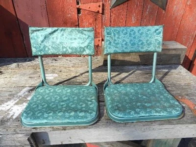 lote de 2 sillas plegables vintage de metal vinilo marino barco canoa abrazadera Foto 1 de 4