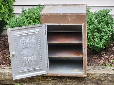 Metal Pie Safe Cabinet 2 Shelf Vintage 15x23.5x11.75 Painted Rusty Farmhouse - Image 1 of 4
