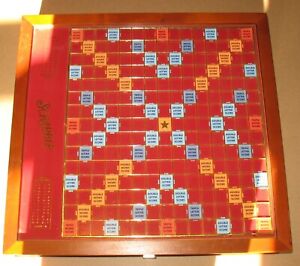 Deluxe Luxury Edition Scrabble Game Board Wood Cabinet Rotating Missing 2 Tiles