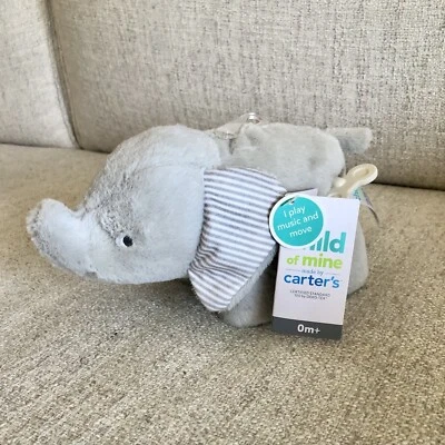 Carters Elefante de Pelúcia Cinza Toca Música e Move Movimento Musical Brinquedo Bebê Acabamento - Imagem 1 de 4