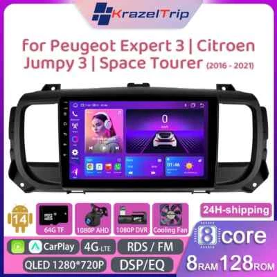 8 Core QLED Car Radio for Peugeot Expert 3 Space Tourer 2016-2021 Carplay 4G DSP - Image 1 of 4