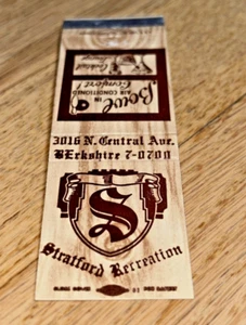 Vintage Matchbook Cover  STRATFORD RECREATION BOWL 3016 N. Central Ave.  CHICAGO - Picture 1 of 3