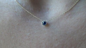 SAPPHIRE SOLITAIRE BEZEL NECKLACE 14K YELLOW GOLD 0.30 CT NATURAL SAPPHIRE - Picture 1 of 4