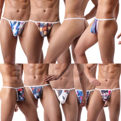 Paquete de 3 tangas sexy de tiro bajo con estampado de banderas camufladas de malla para hombres Foto 1 de 4