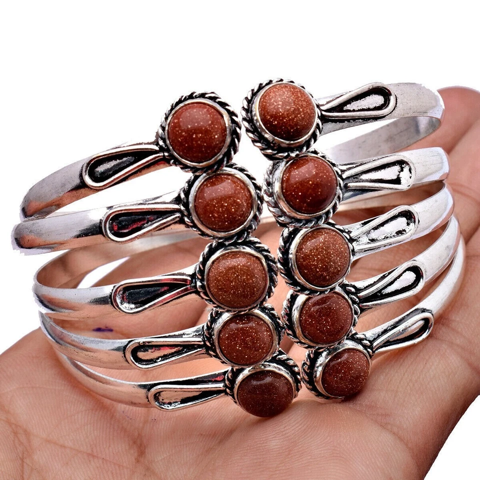 Sunstone Gemstone Ethnic Handmade Adjustable Bangle Antique Jewelry - Imagem 1 de 1