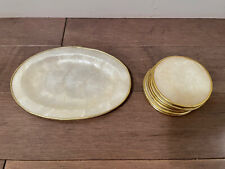Philippines 6 Set 1970s Capiz Shell Coasters Mother of Pearl Gold Tone With Tray